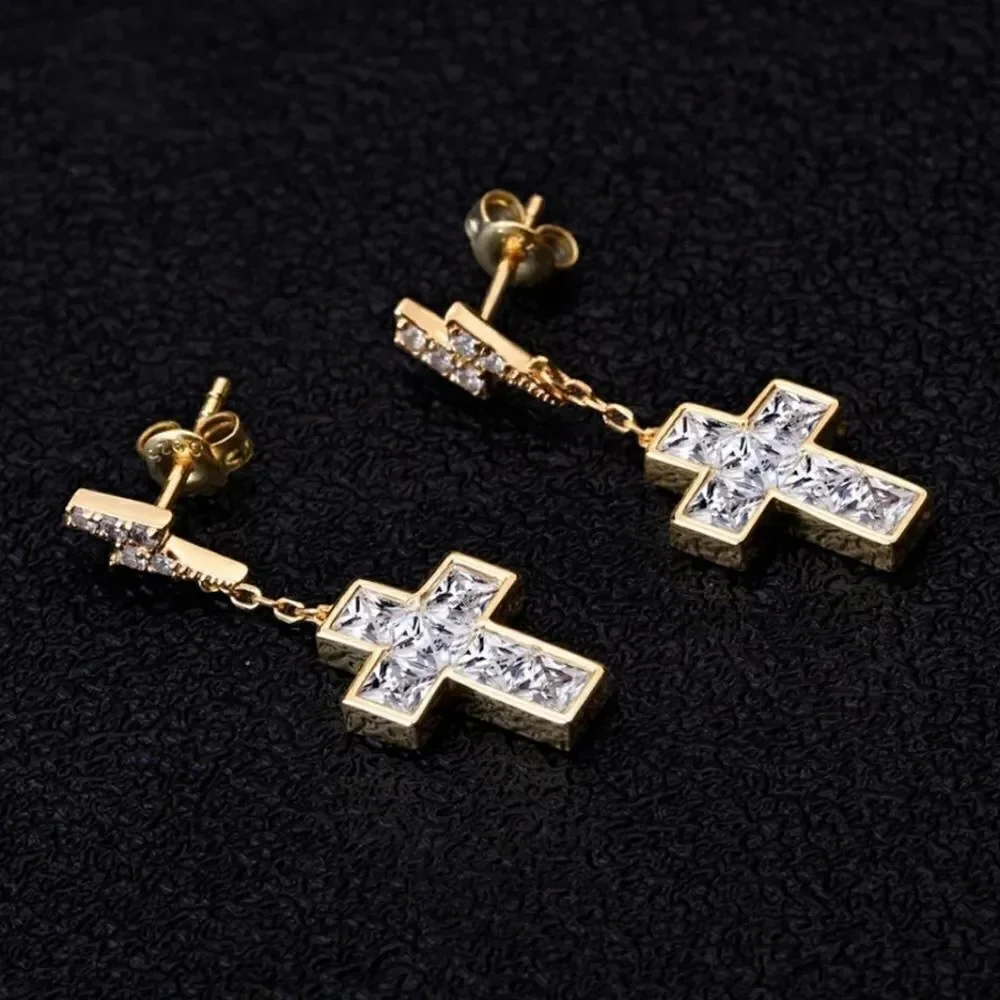 Lightning Cross Diamond Earrings